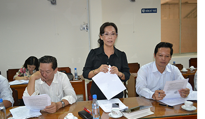 bà Nguyễn Thị Sáng, Ủy viên Ban Thường vụ Tỉnh ủy, Phó Chủ tịch HĐND tỉnh phát biểu tại cuộc họp