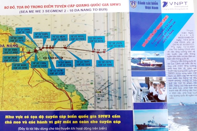 Tờ rơi của VNPT và lực lượng Cảnh sát biển tuyên truyền bảo vệ các tuyến cáp quang. (Nguồn: VNPT)