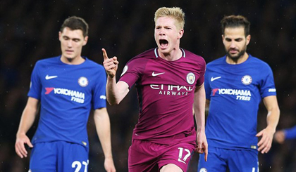 Kevin De Bruyne mang ba điểm quý giá về cho Man City trước Chelsea. (Nguồn: Getty Images)