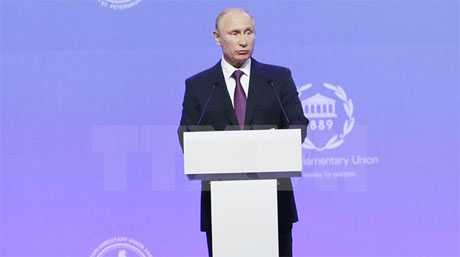 Tổng thống Liên bang Nga V. Putin phát biểu tại lễ khai mạc. Ảnh: Trọng Đức/TTXVN