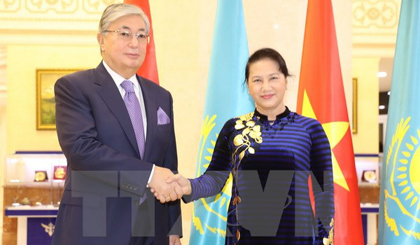 Chủ tịch Quốc hội Nguyễn Thị Kim Ngân hội kiến với Chủ tịch Thượng viện CH Kazakhstan Kassym Zhomart Tokayev. Ảnh: Trọng Đức/TTXVN