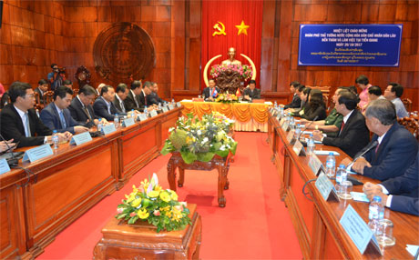 Quang cảnh buổi tiếp Đoàn đại biểu cấp cao Chính phủ nước CHDCND Lào.