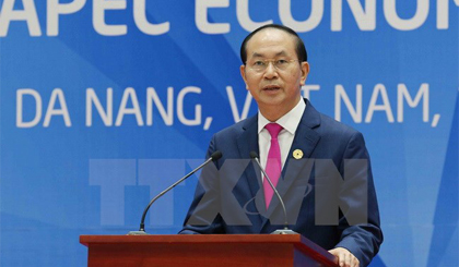 Chủ tịch nước Trần Đại Quang phát biểu tại buổi họp báo. Nguồn: TTXVN