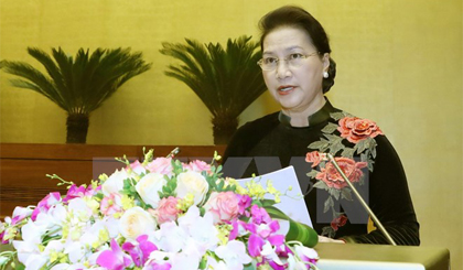Chủ tịch Quốc hội Nguyễn Thị Kim Ngân phát biểu tại phiên bế mạc. Ảnh: Trọng Đức/TTXVN