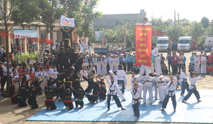 Đồng diễn võ thuật tại lễ Khai mạc Đại hội TDTT huyện Tân Phước lần thứ V