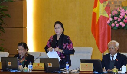 NA Chairwoman Nguyen Thi Kim Ngan speaks at the opening of the 14th NA's 19th session in Hanoi on December 11. (Credit: quochoi.vn)