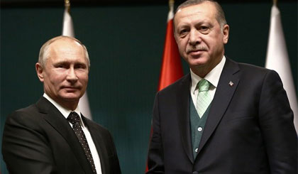 Tổng thống Nga Vladimir Putin và người đồng cấp Thổ Nhĩ Kỳ Erdogan. Nguồn: AP