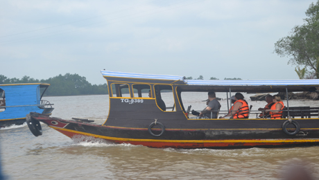 Từ TP. Mỹ Tho du khách sẽ đi thuyền trên sông Tiền để cập bến cù lao Thới Sơn