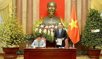 President Tran Dai Quang addressing the meeting. (Photo: VOV)