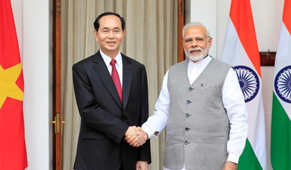Chủ tịch nước Trần Đại Quang hội đàm với Thủ tướng Cộng hoà Ấn Độ Narendra Modi. Ảnh: Nhan Sáng/TTXVN