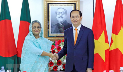 Chủ tịch nước Trần Đại Quang gặp và hội đàm với Thủ tướng Cộng hòa Nhân dân Bangladesh Sheikh Hasina. Ảnh: Nhan Sáng/TTXVN