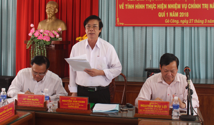 Secretary of the Tien Giang provincial Party Committee Nguyen Van Danh speaks at the working session. Photo: MINH THANH