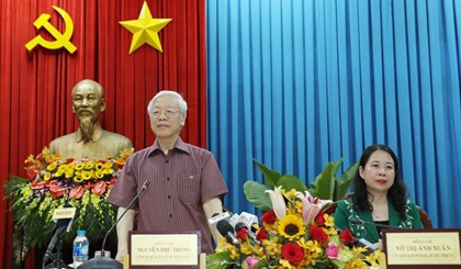 Party General Secretary Nguyen Phu Trong speaking at the working session. (Photo: VNA)
