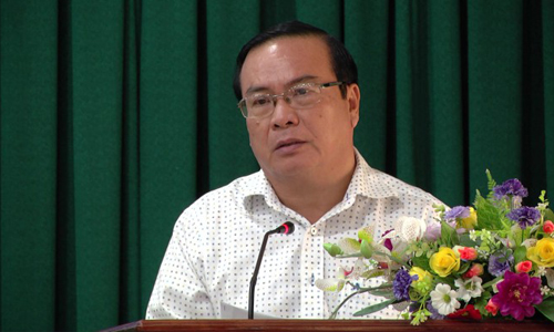 Deputy Chairman of the Tien Giang provincial People's Committee Pham Anh Tuan speaks at the meeting. Photo: thtg.vn