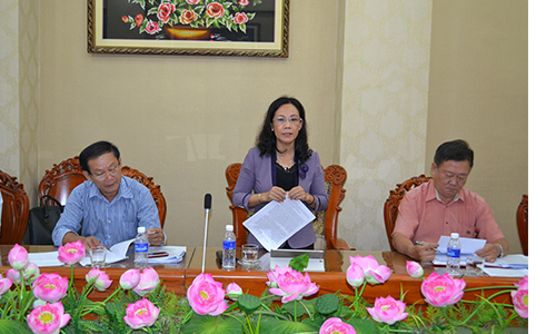 Uỷ viên BTV Tỉnh ủy, Phó Chủ tịch HĐND tỉnh Nguyễn Thị Sáng phát biểu tại buổi làm việc