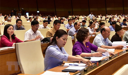 Các đại biểu Quốc hội bấm nút thông qua Luật An ninh mạng. Ảnh: Dương Giang/TTXVN