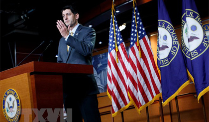 Chủ tịch Hạ viện Mỹ Paul Ryan trong cuộc họp báo về các dự luật di trú tại Washington DC. Nguồn: THX/TTXVN