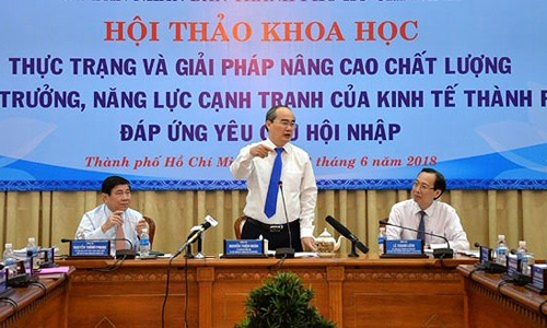  Secretary of Ho Chi Minh City Party Committee, Nguyen Thien Nhan speaks at the workshop (photo: vov)