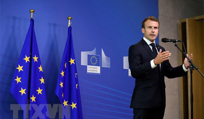 Tổng thống Pháp Emmanuel Macron phát biểu tại cuộc họp thượng đỉnh hẹp ở Brussels, Bỉ, ngày 24-6. Nguồn: AFP/TTXVN