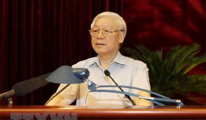 Tổng Bí thư Nguyễn Phú Trọng, Trưởng Ban Chỉ đạo Trung ương về phòng, chống tham nhũng phát biểu kết luận Hội nghị. Ảnh : Trí Dũng/TTXVN