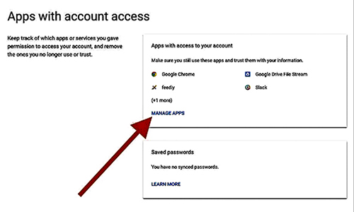  Giao diện kiểm tra các ứng dụng truy cập tài khoản Gmail.