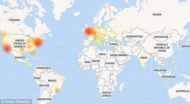 Bản đồ vùng ảnh hưởng sự cố sập mạng Instagram ghi nhận được. (Nguồn: dailymail)