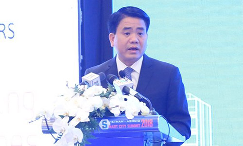 Chairman of the Hanoi People’s Committee Nguyen Duc Chung speaks at the opening ceremony. (Photo: VGP)