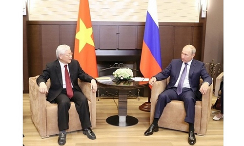Party General Secretary Nguyen Phu Trong held talk with Russian President Vladimir Putin in August 2018. (Photo: VNA)