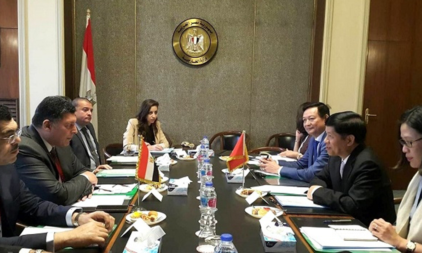 Deputy Minister of Foreign Affairs Nguyen Quoc Cuong and his Egyptian counterpart Khaled Tharwat at the talks. (Photo: VNA)