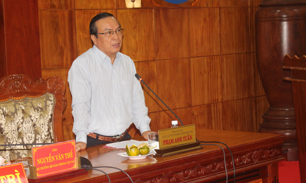 Phó Chủ tịch Ủy ban nhân dân tỉnh Phạm Anh Tuấn phát biểu tại buổi làm việc.