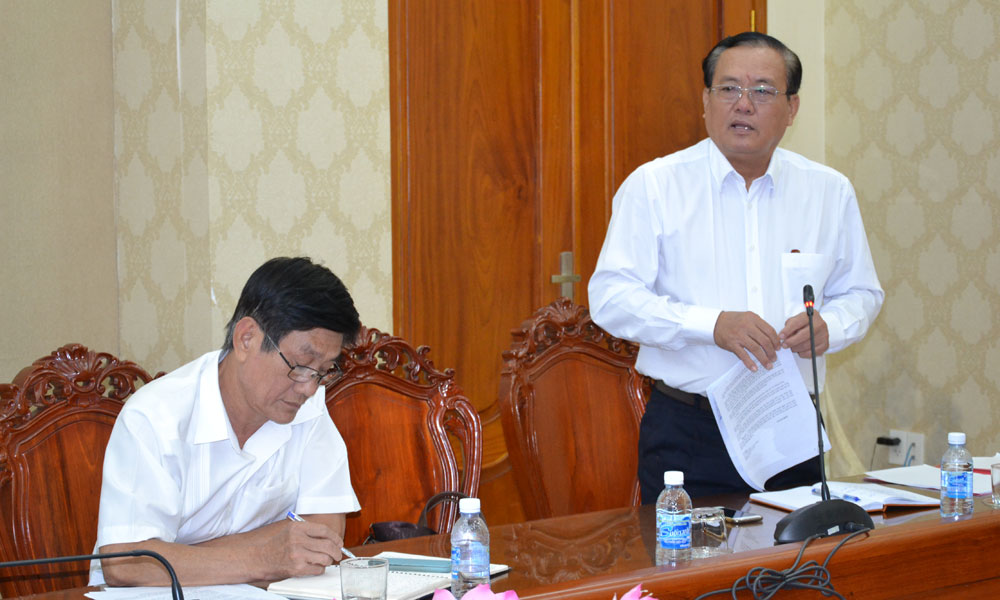 Phó Chủ tịch UBND tỉnh Lê Văn Nghĩa phát biểu tại buổi làm việc.