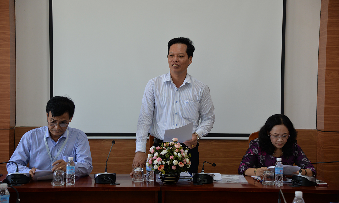 Đồng chí Nguyễn Thành Diệu phát biểu tại buổi làm việc với Trường ĐHTG
