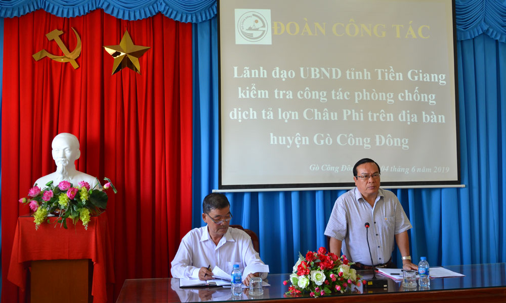 Phó Chủ tịch UBND tỉnh Phạm Anh Tuấn phát biểu tại buổi làm việc với huyện Gò Công Đông. 