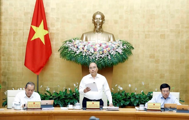 PM Nguyen Xuan Phuc speaks at the meeting (Source: VNA)