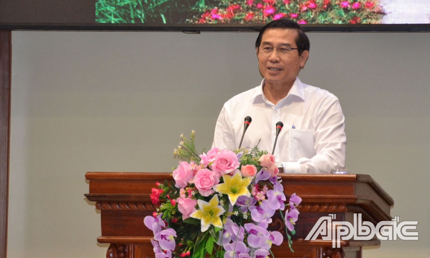 Chủ tịch UBND tỉnh Tiền Giang Lê Văn Hưởng phát biểu tại hội nghị.