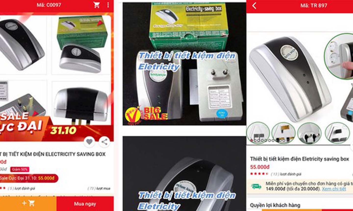 Thiết bị tiết kiệm điện được quảng cáo trên nhiều website bán hàng điện tử.