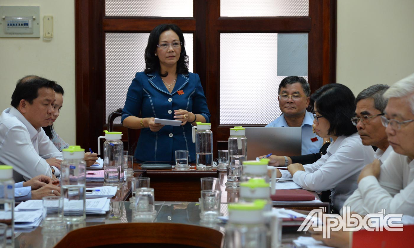 Đồng chí Nguyễn Thị Sáng phát biểu tại phiên thảo luận tổ