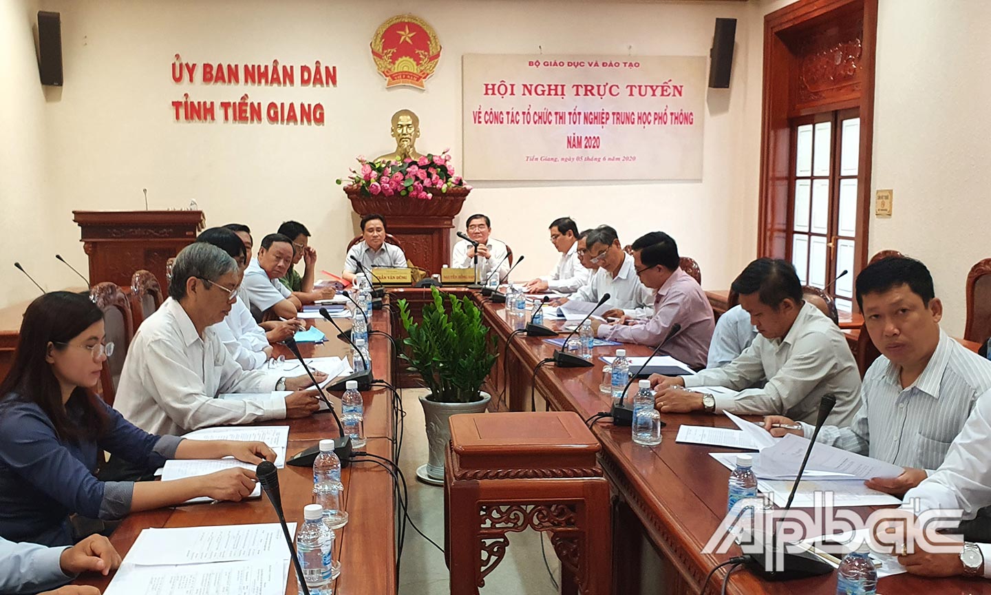 Quang cảnh hội nghị tại điểm cầu tỉnh Tiền Giang.