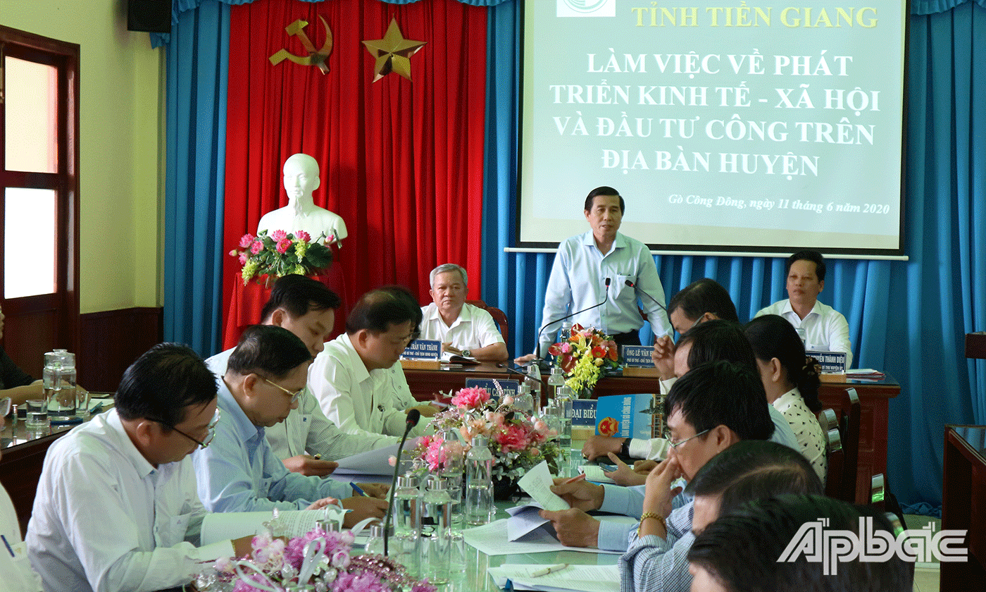 Đồng chí Lê Văn Hưởng Chủ tịch UBND tỉnh Tiền Giang phát biểu tại buổi làm việc