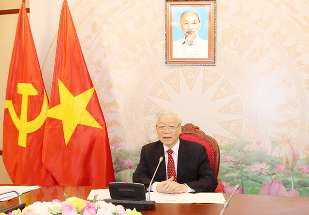 Vietnamese Party General Secretary and State President Nguyen Phu Trong holds phone talk with his Chinese counterpart Xi Jinping. (Photo: VNA).