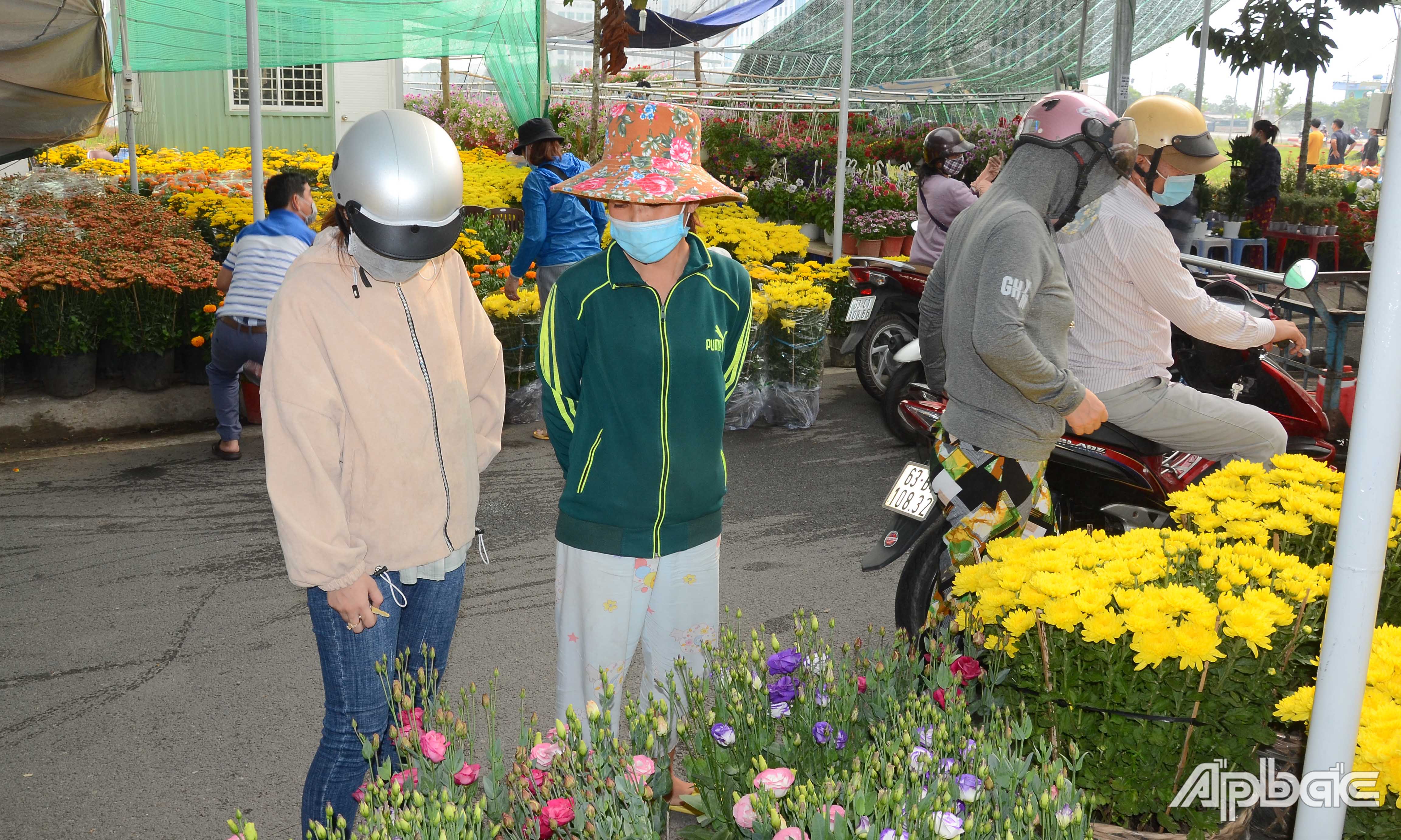 Nhiều người đến chợ hoa để dọ giá.