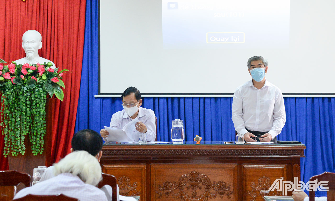 Bác sĩ Chuyên khoa II Trần Thanh Thảo, Giám đốc Sở Y tế Tiền Giang phát biểu tại buổi làm việc.