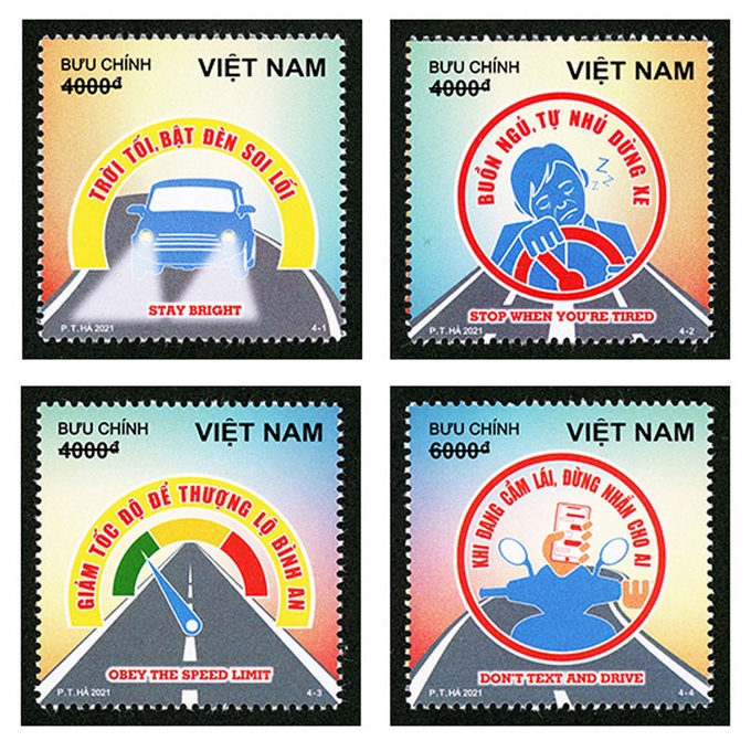 The second stamp set on road traffic safety. (Photo via hanoimoi.com.vn).