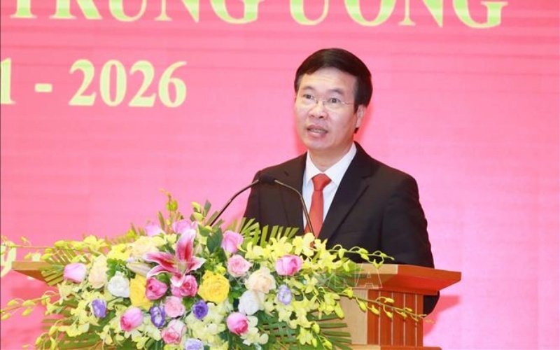  Politburo member and Permanent member of the Secretariat Vo Van Thuong speaks at the session. (Photo: VNA).