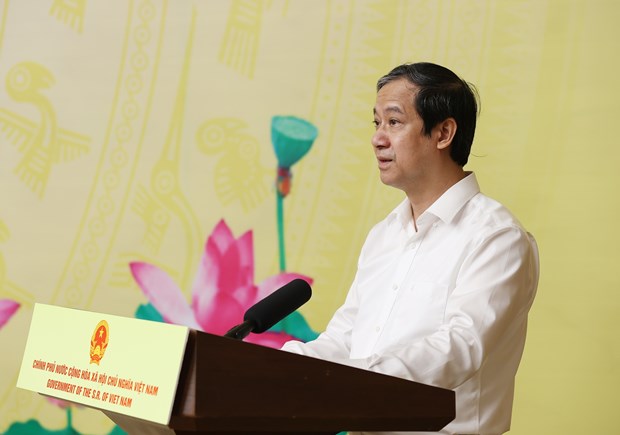 Bộ trưởng Bộ Giáo dục và Đào tạo Nguyễn Kim Sơn phát biểu tại buổi lễ. (Ảnh: Dương Giang/TTXVN)