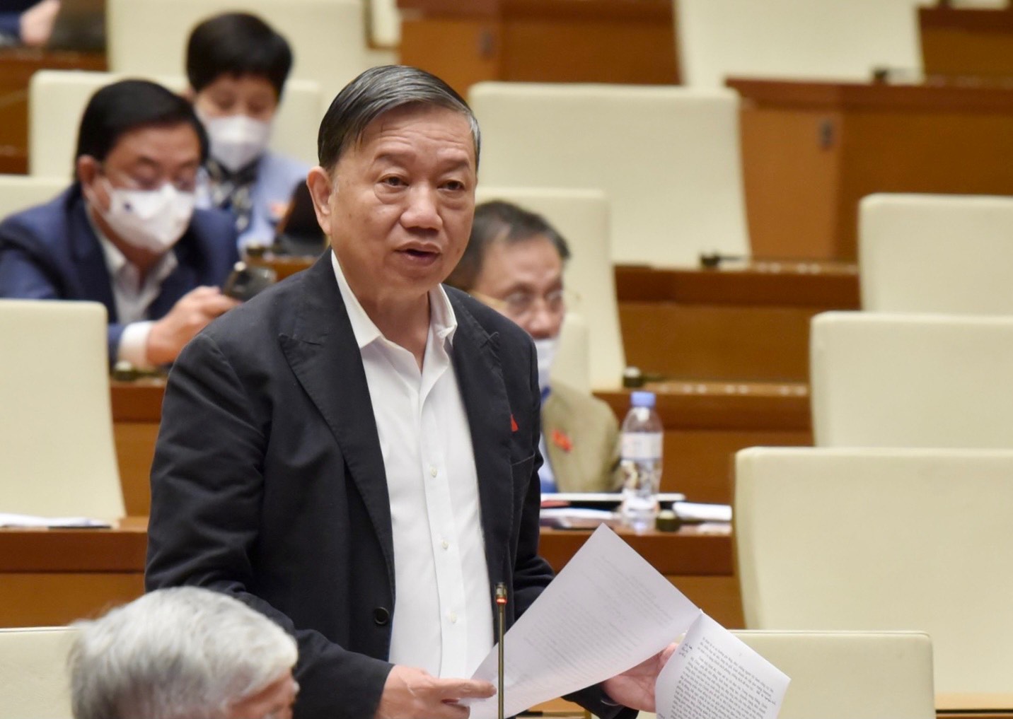 Bộ trưởng Bộ Công an Tô Lâm phát biểu tại Quốc hội. Ảnh: VGP/Lê Sơn
