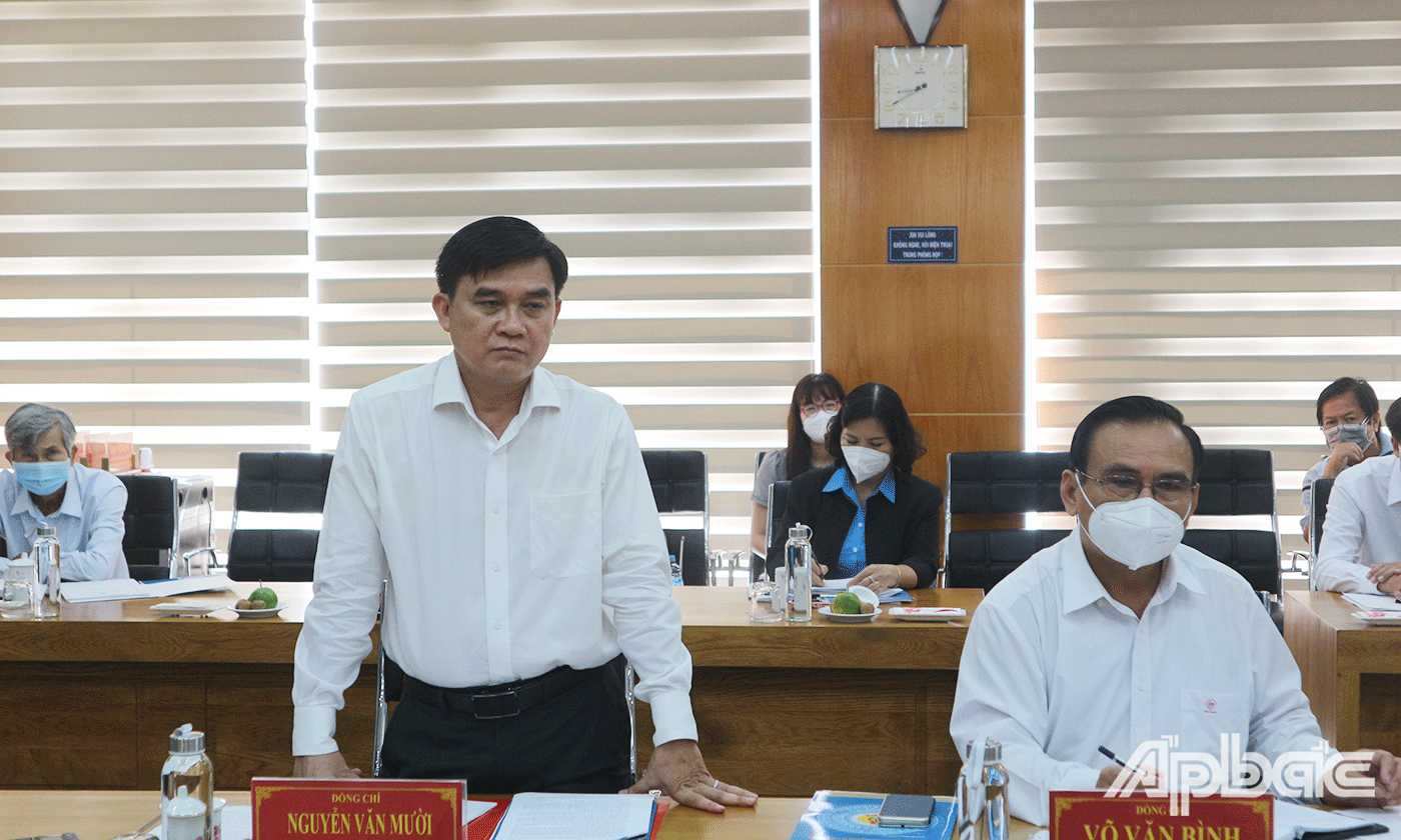 Đồng chí Nguyễn Văn Mười, Phó Chủ tịch UBND tỉnh Tiền Giang phát biểu tại buổi làm việc 