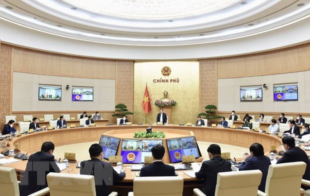 Thủ tướng Chính phủ Phạm Minh Chính chủ trì Phiên họp Chính phủ chuyên đề xây dựng pháp luật tháng 11/2021. (Ảnh: TTXVN phát)