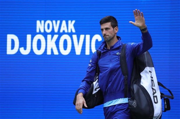 Novak Djokovic trước một trận đấu tại giải quần vợt US Open ở New York (Mỹ), ngày 12-9-2021. (Ảnh: AFP/TTXVN)