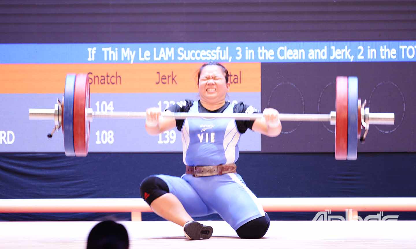 Dù đã rất cố gắng nhưng VĐV Lâm Thị Mỹ Lê đã không thể đoạt được huy chương ở hạng cân 71 kg nữ.